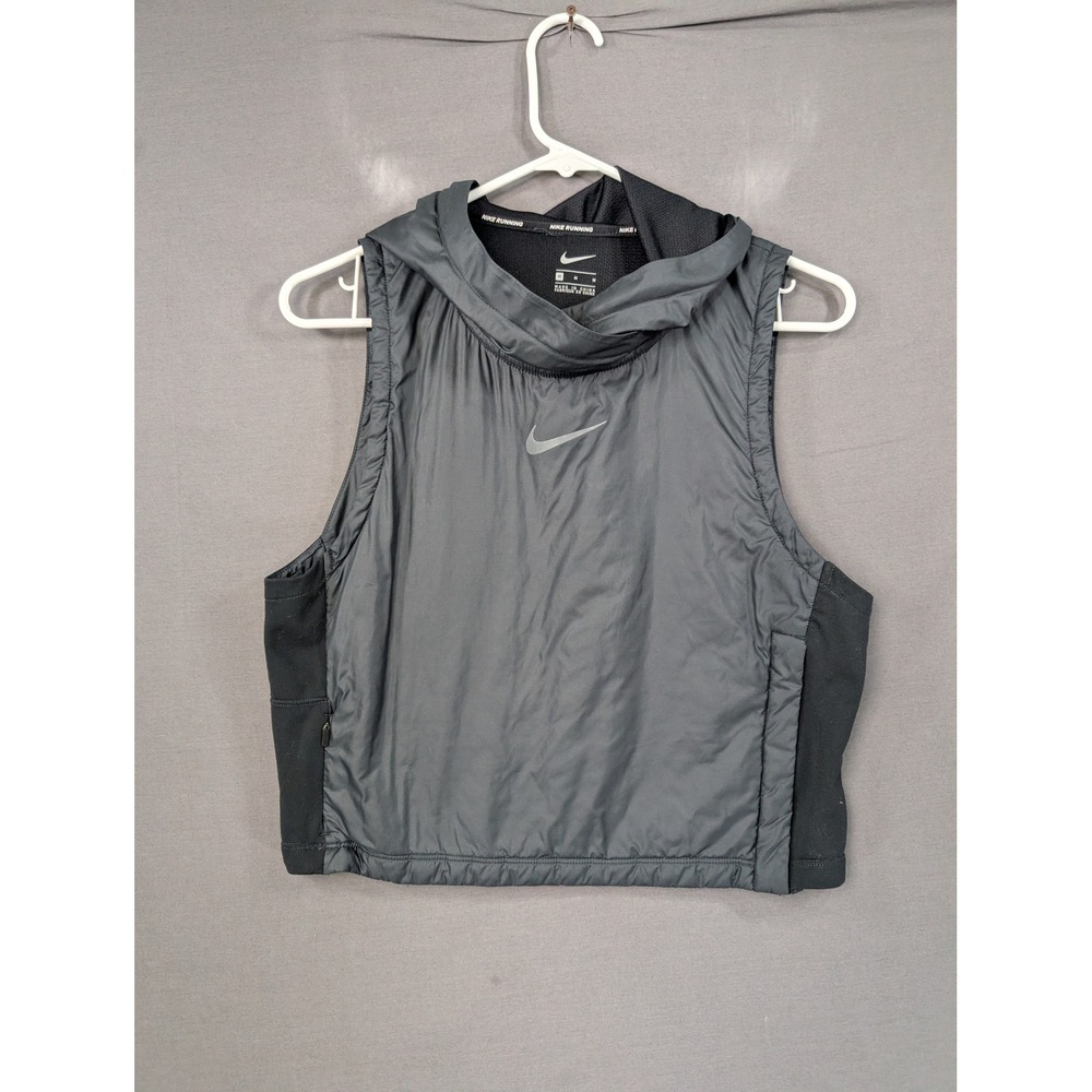 Nike Running Division Women Gray Padded Hooded Vest Medium 7516
